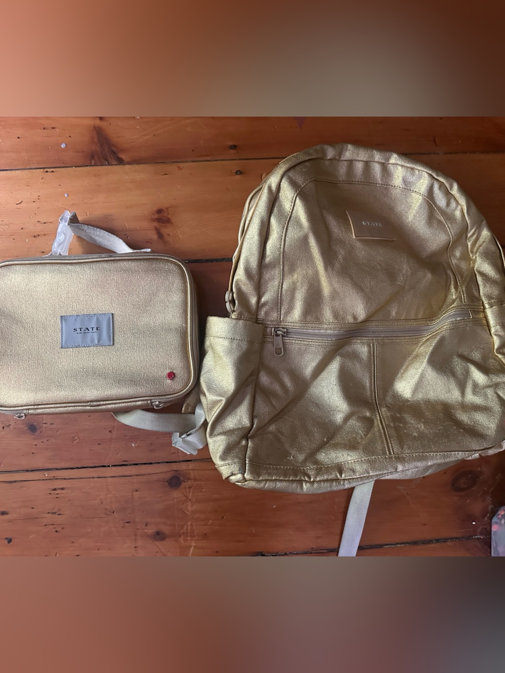 STATE Metallic Gold Kane Large Backpack and lunchbox set